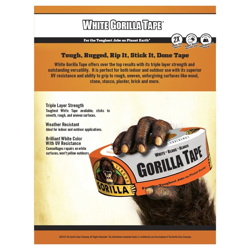 Gorilla Tape, White Duct Tape, 1.88" x 10 yd, White,