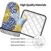 Lukbfall Blue Yellow and Navy Chrysanthemum Flowers Oven Mitts and