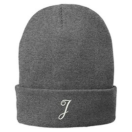 Trendy Apparel Shop Letter J Embroidered Winter Knitted Long Beanie - Grey