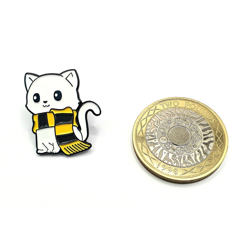 White Cat Yellow Scarf Wizard School Cute Metal Pin Badge
