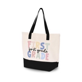HIFA First Grade Teacher Tote Bag for School, Canvas Tote Bag - Top Zipper Closure - Gift for 1st Grade School Teachers