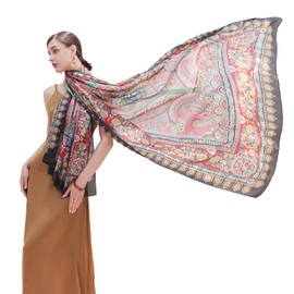 DANA XU 100% Mulberry Satin Silk Summer Travel Scarf Extra Large Women Floral Shawl Oversize Soft Wraps For Evening Dresses