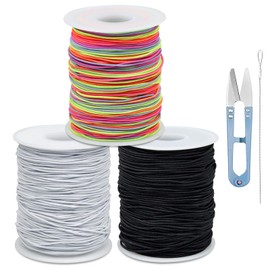 FIVEIZERO Black White Colorful Elastic Cord,1mm,1.2mm,1.5mm 3 Rolls Elastic Stretchy String for Bracelets, Necklace, Jewelry Making and Crafts with Beading Needle and Scissors