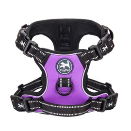 PoyPet 2019 Upgraded No Pull Dog Harness with 4 Snap Buckles, Reflective with Front & Back 2 Leash Hooks and an Easy Control Handle [NO Need Go Over Dog’s Head] (Purple,M)