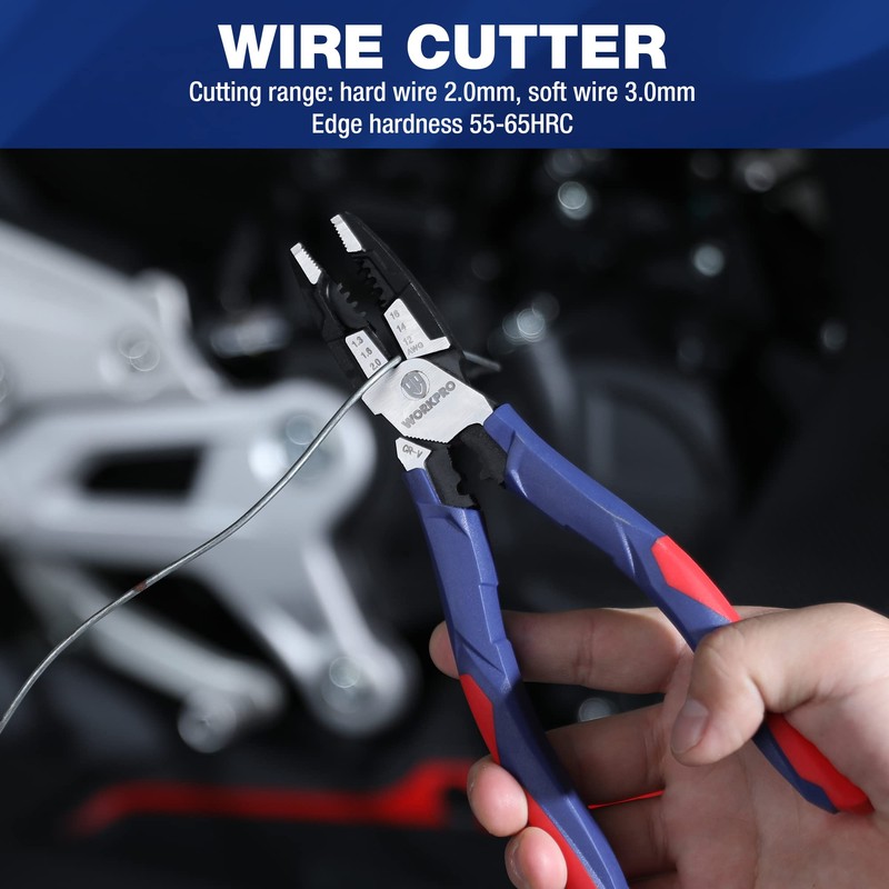 WORKPRO 5-in-1 Combination Pliers with Wire Stripper/Crimper/Cutter/Spanner | 8 inch