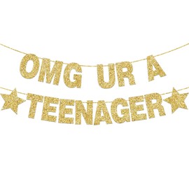 Happy 13th Birthday Banner Pre-Strung OMG UR A Teenager Glitter Banner 13th Birthday Decorations for Girls Boys (Multi-color)