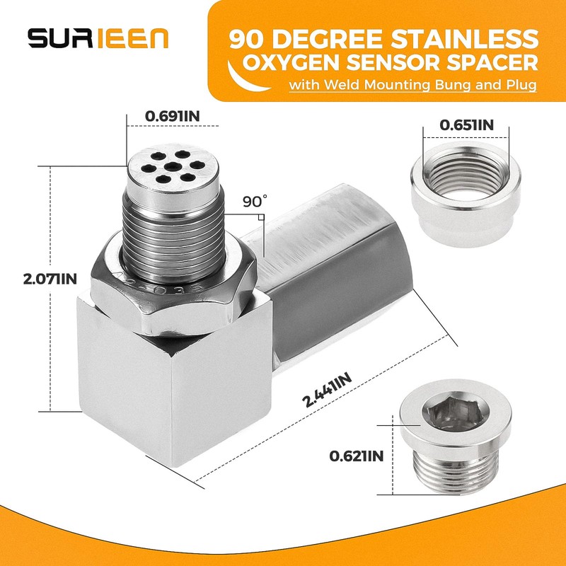 SURIEEN O2 Oxygen Sensor Spacer Kit, 90 Degree Stainless Oxygen