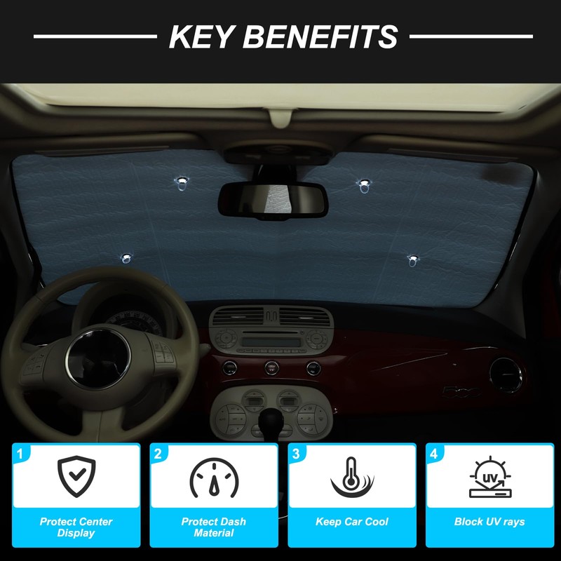 Full Window Sunshades Compatible with Fi@t 500 2010-2024 Accessories, Windshield