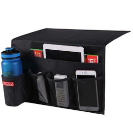 Zafit 5 Pockets Bedside Caddy, Bedside Storage Organizer for Water Bottles, Magazines, Phone, Glasses (5 Pockets-Black)