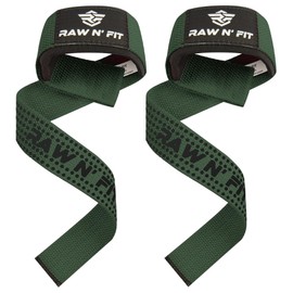 Raw N' Fit® Lifting Straps, Powerlifting, Gym Straps, Padded Lifting Straps, Black Wrist Straps, Gym Grips for Men and Women, Deadlift (Army Green)