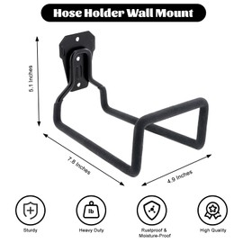 2 Pack Garden Hose Holder, Hose Reel Heavy Duty Hose Hanger, Wall Mounted Water Hose Holder Outdoor/Indoor Metal Durable Hose Hooks Ideal for Water Hose Storage Garden Yard Hold Max 154 Lbs- Black