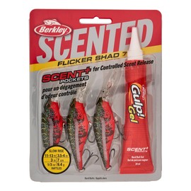Berkley Scented Flicker Shad Pro 3 Pack Fishing Lure, Red Tiger, 3/16 oz, 2in | 5 cm, Size, Profile and Dive Depth Imitates Real Shad, Equipped with Fusion19 Hook