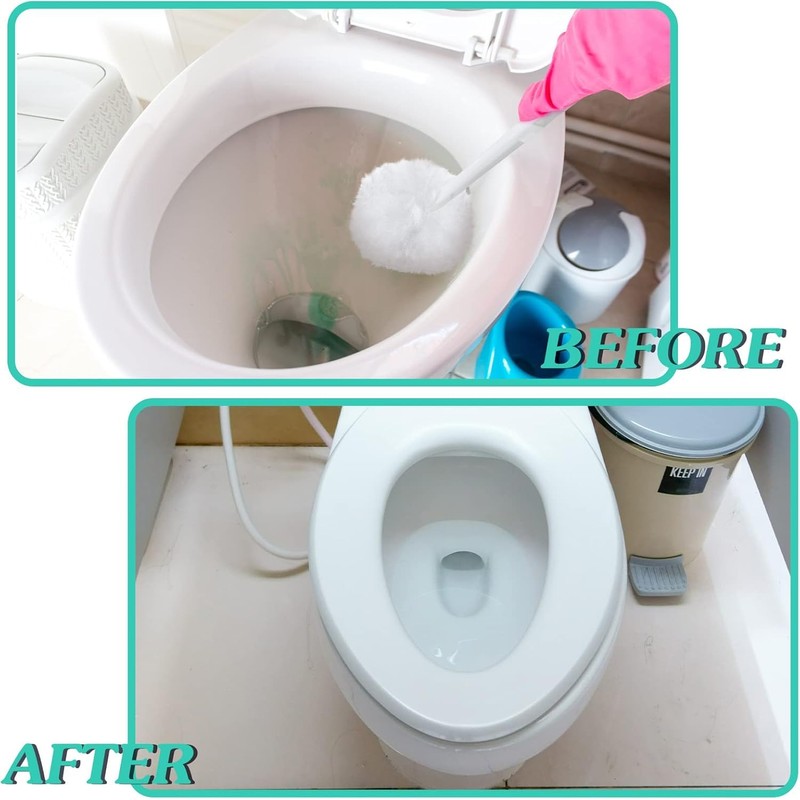 4-Pack Toilet Brush, Soft Polyester Fiber Brush Head Long Handle