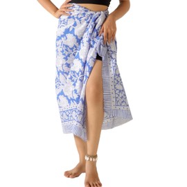 AUZURE 100% Cotton Sarong Coverups for Women Indian Hand Block Print Swimsuit Pareo Wrap Skirt Beach Swimwear Bikini Cover Up