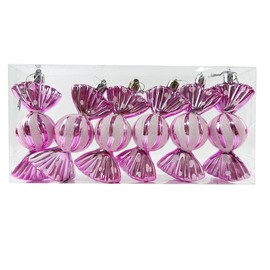 6 PCS 11CM Large Christmas Candy Ornaments Hanging Glitter Candy Cane Ornaments Christmas Tree Candy Peppermint Party Home Decorations, Pink
