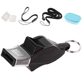 緊急ホイッスル 防災用 軽量 大音量 小型 ホイッスル携帯ストラップ付 120dB 救援 口笛 遠足 災害 救助笛 登山 野外活動 SOS アウトドア 防犯グッズ EDC コーチ 審判 装備 ライフガード 子供 大人用 便利で清潔 頑丈 収納ケース付き (黒)