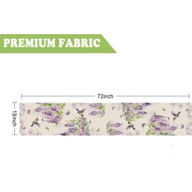 QIONG MENG Spring Table Runner Lavender Hummingbird Butterfly Table Decoration for Home Holiday Indoor Kitchen Dining Decor 13x72 Inch