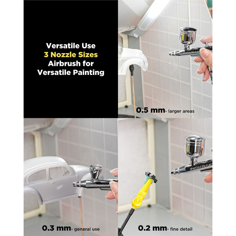 InoKraft Airbrush sets with 3 Nozzle 0.2, 0.3 & 0.5