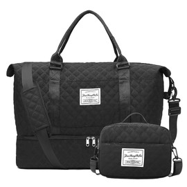 MaijjLyn Travel Duffel Bag for Women Weekender Overnight Bag with Shoe Compartment Carry On Duffle Bag Weekend Yoga Gym Bags with Wet Pocket Hospital Bags for Labor and Delivery Black