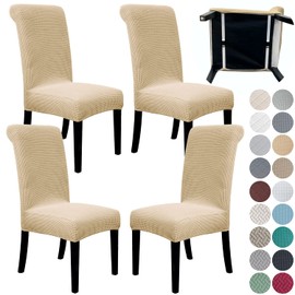 SPRINGRICO 4 Pack Dining Room Chair Covers with seat Belt, Stretch Parsons Chair Slipcover Washable Kitchen Dining Chair Cover Removable Seat Protector Set of 4, S1- Sand