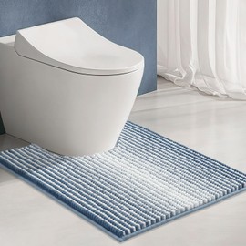 CYMAY Chenille Toilet Rugs U Shaped, Non Slip Toilet Mats for Bathroom Floor Soft Absorbent Contour Bath Rugs for Toilet Floor Mat Dry Quickly Machine Washable, 20''x24'' Fog Blue