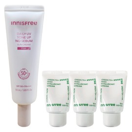 Innisfree Daily UV Tone-Up No-Sebum Sun Cream 50ml (Pink) + Hyaluronic Acid Cream 15mlx3 / 이니스프리 데일리 유브이 톤업 노세범 선크림 50ml (핑크)+히알루론산 크림 15mlx3개