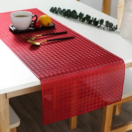 Hosoncovy Hollow Table Runner Non-slip Decorative PVC Table Mats Placemat Heat Resistant Mats for Home Party Kitchen Dining Wedding Decor (92CM X 33CM) (Red)