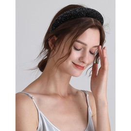 SuPoo Black Rhinestone Headband Crystal Diamond Headband for Women Girls Non Slip Thick Hair Band Sparkly Wide Head Bands Hairband Beaded Bling Hair Hoops Hair Accessories diademas para mujer de moda