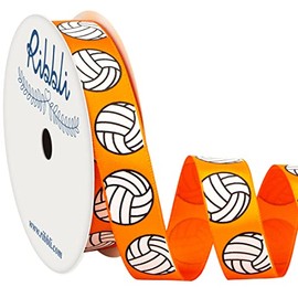 Ribbli Satin Volleyball Ribbon,5/8-Inch x 10-Yard,Orange Volleyball Ribbon Use for Team Hair Bows,Wreath,Sport Lanyards,Gift Wrapping,Party Decoration,All Crafting and Sewing