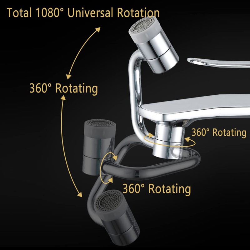 1080° Rotating Faucet Extender Aerator,Solid Brass Universal Splash Filter Faucet,1080