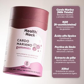 Cardo Mariano 180 Gomitas para Adulto Milk Thystle Sin Azúcar Health Hack