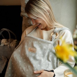 Nursing Cover for Baby Breastfeeding & Pumping | Multi Use Car Seat Stroller Cover | Breathable Soft Muslin Cotton | Breast Feeding Apron & Shawl by TISU (Beige Daisy)