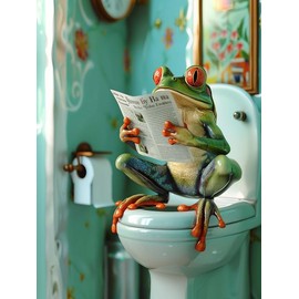 Zariocy 5D Diamond Painting Kits Frog Reads Newspaper, DIY Painting with Diamond Art Animal Round Full Drill Crystal Diamond Embroidery Painting Craft for Home Office Wall Decor 30 x 40 cm