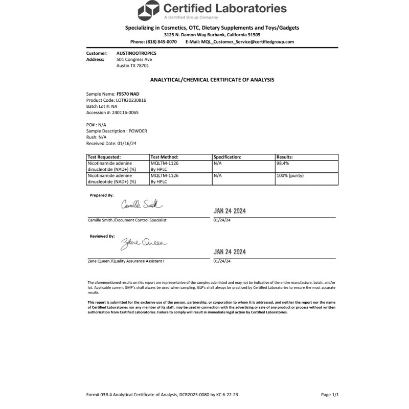 NAD - Nicotinamida Adenina Dinucleótido (100 gramos) - Certificado 99%