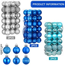 Shappy 216 Mini Adornos de Bola de Navidad Decoraciones de Árboles de Navidad de 1.18 Pulgadas Bola Irrompible Navideña Pequeña de 6 Estilos con Lazo de Colgar para Corona (Multicolor, 216)