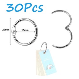 Pack of 30 Book Rings, Outer Diameter 20 mm, Inner Diameter 15 mm Metal Rings Loose Leaf Book Binding Rings Ring Binder Rings for Photo Album Scrapbook Album Craft Paper Cards (Silver, 20 mm)