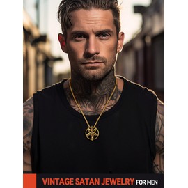FaithHeart Satanic Necklace for Women Gold Plated Baphomet Pentagram Satan Goat Pendant Devil Jewellery Talisman Accessories