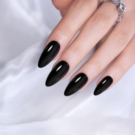 Black Press On Nails Almond - Short Press On Nails with Nail Glue, Fit Perfectly & Natural Reusable Stick On Nails in 12Sizes - 24PCS Soft Gel Glue On Nails Kit