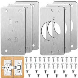 Pack of 6 hinge repair plates, door hinge repair, stainless steel with 36 screws, for cabinet, furniture, drawer, window