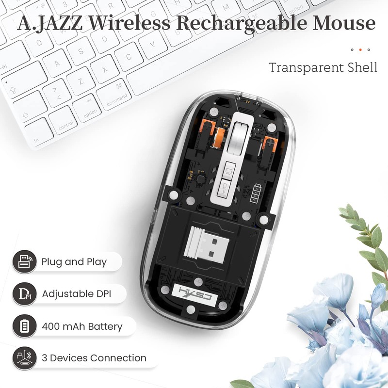 UrChoiceLtd T900 Kabellose Bluetooth-Maus, Multi-Device Slim Cordless Mouse (Dual-Mode: BT