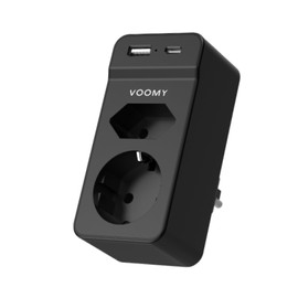 VOOMY 4-in-1 Doppelstecker für Steckdose mit USB-C Kabel, USB-A Stecker, Mehrfachsteckdose, USB Ladegerät, Steckdosenleiste, Wandmontage, Kompakter Verteilersteckdose, Ideal für Reiseadapter, Schwarz