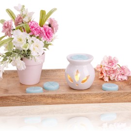 com-four® Teelicht Duftlampe mit Wachs - Stövchen für ätherische Öle, Duftöl und Duftwachs - Aroma Diffusor aus Keramik - Aromalampe (Duftwachs Minze)