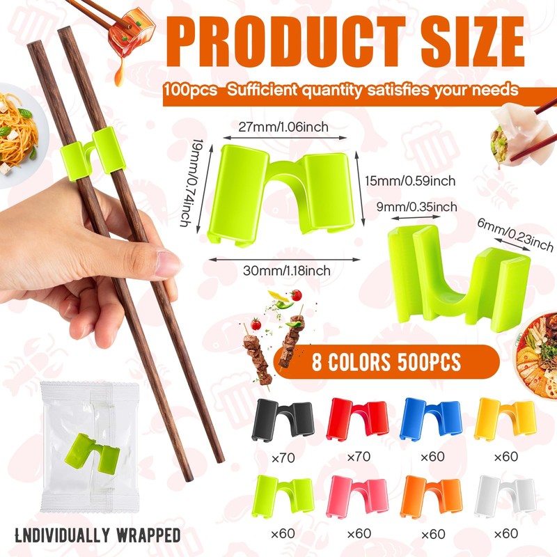 Suttmin 200 Pcs Reusable Chopsticks Helper Multicolor Training Chopsticks Hinges