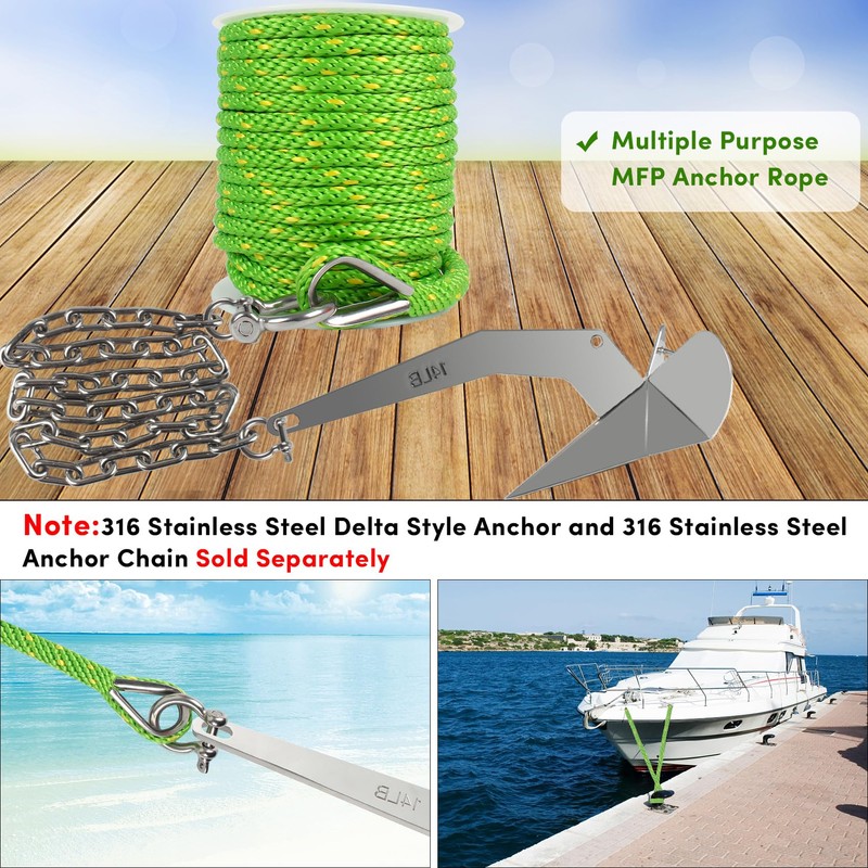 Premium Anchor Rope 100 ft x 3/8 inch, Solid Braid