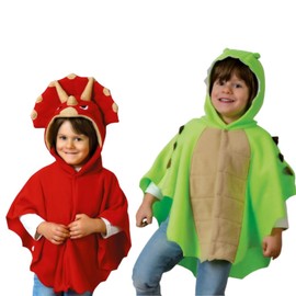 KarnevalsTeufel.de Children's Dinosaur Costumes - Soft Hooded Poncho, Triceratops or Dragon - Perfect for Creative Play Throw Dino (Green, 98)