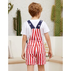 Yuanbang Denim Bibs Overalls For Kids American Flag Shorts 4th Of July Red White Blue Stretchy Cute Jean Jumpsuits 3-14 Years(stripes,14year)