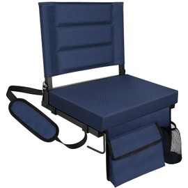 LLEVTIC Stadium Seats with Back Support – Bleacher Chairs with Cushion, Portable Folding Stadium Chair with Removable Cushion and Large Pocket for School Events Sports Game(Navy Blue)