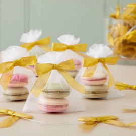 Gold Satin Bow Twist Ties for Treat Bags (100 Pack)