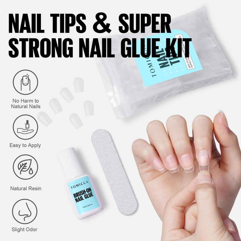 TOMICCA Nail Tips for Gel Nails with Nail Glue Set,