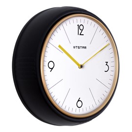 WTSTARTED Retro Wall Clock Kitchen 50's Vintage Design Quality Quartz Battery Operated Round Silent Non Ticking for Home School Office Camper Trailer Black 9.5 inch Mid-Century Look